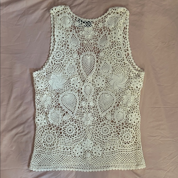 Vintage Hunt Club Oversized Cream Crochet Button Front Vest - Picture 4 of 4